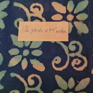 1-1/2 Yards Blue Floral Batik Fabric